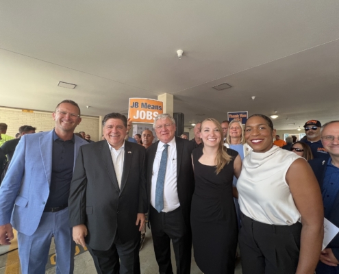 Devaney, Pritzker, Drea, Hill, Stratton at bill signing, August 14, 2025